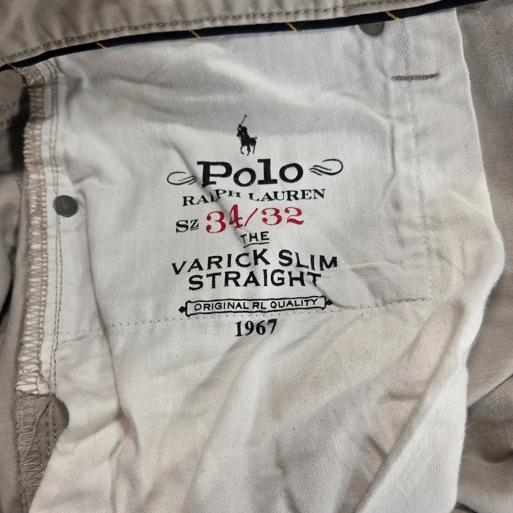 Polo Ralph Lauren Varick Pants Mens 34x32 Tan Khaki Slim Straight Stretch Chino